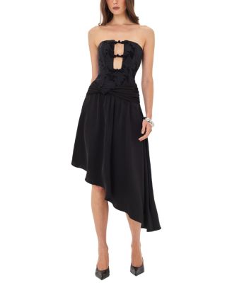  Yoseline Velvet Lace Cutout Asymmetrical Satin Midi Dress