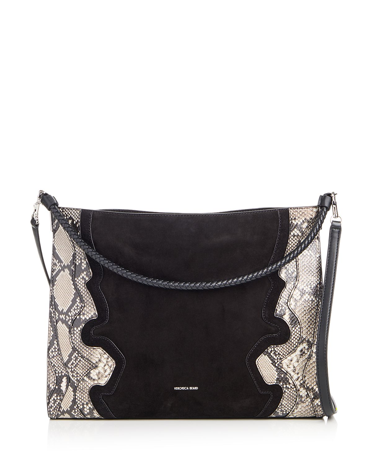 Veronica Beard Vida Suede & Snake Embossed Leather Shoulder Bag