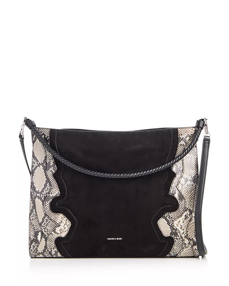 Veronica Beard Vida Suede & Snake Embossed Leather Shoulder Bag