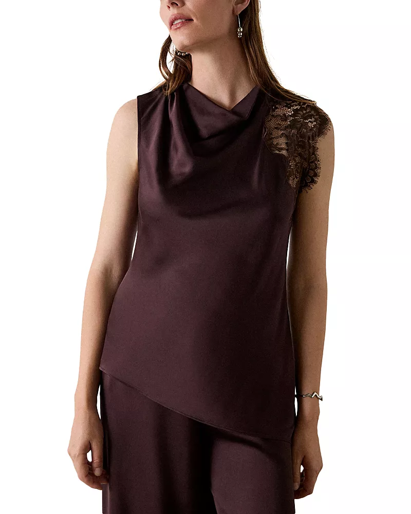 Whistles Lace Trim Asymmetrical Satin Top