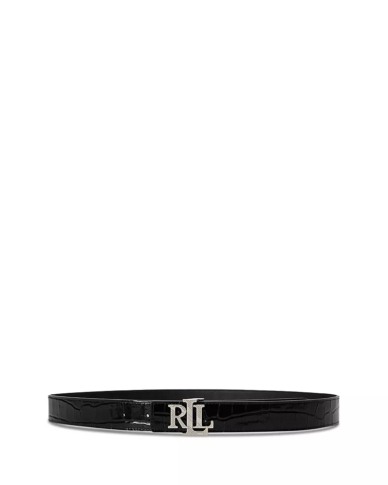 Lauren Ralph Lauren Logo Buckle Reversible Crocodile Embossed Leather Belt