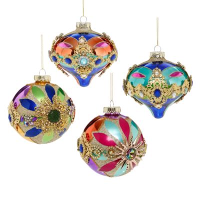 4" Venetian Jeweled Ornaments, Set of 4