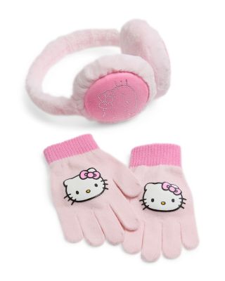 Girls' Hello Kitty Plush Faux Fur Rhinestone Earmuff & Gloves Set - Little Kid, Big Kid