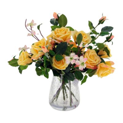Roses in Crackle Vase Floral Arrangement