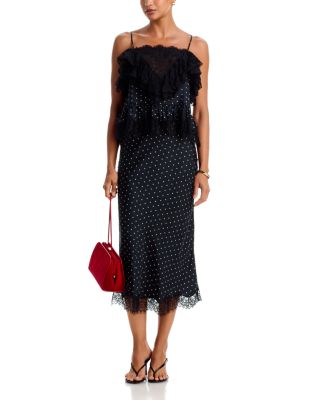 Jeanne Polka Dot Print Lace Trim Sleeveless Top & Midi Skirt