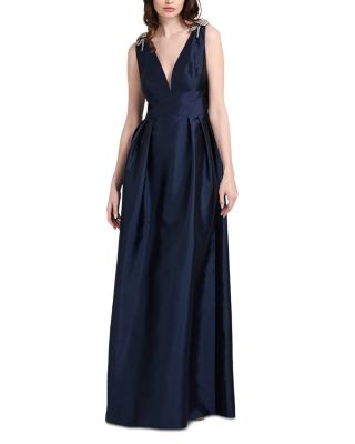 Embellished Faille Deep V Neck Gown
