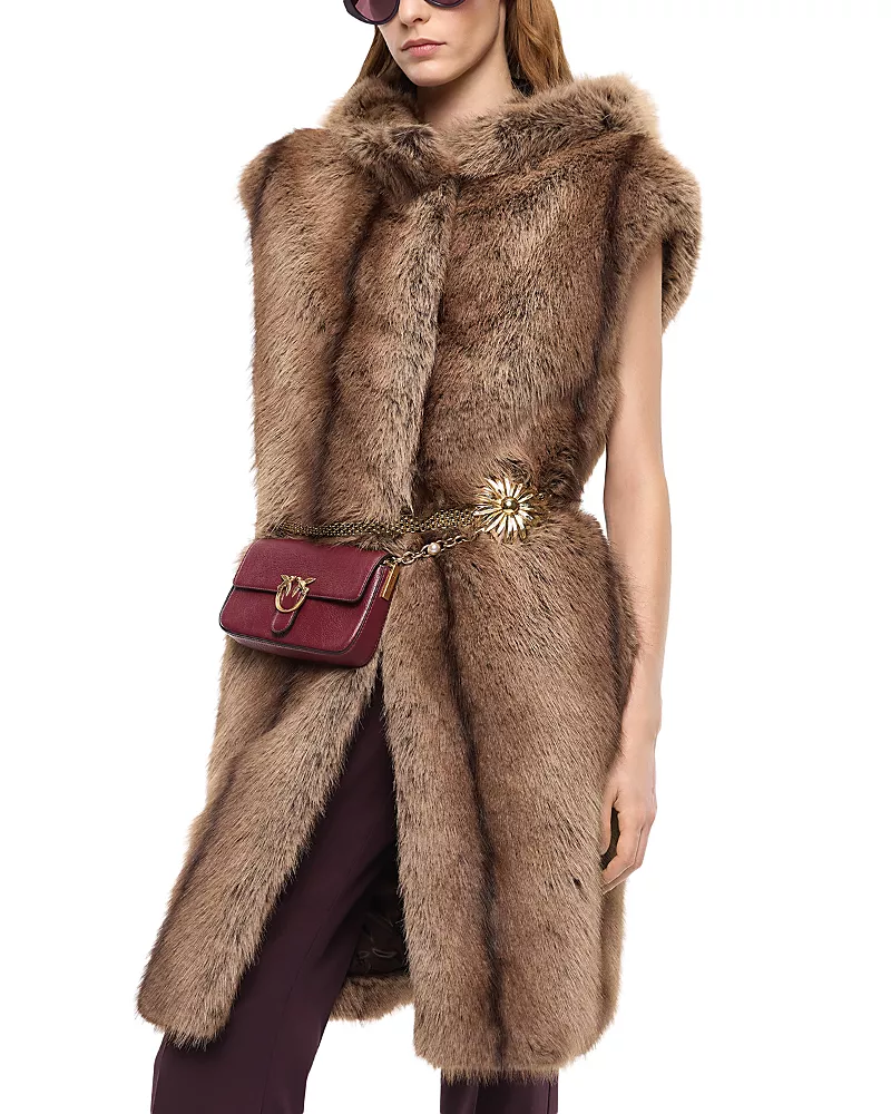 Pinko Galearis Faux Fur Hooded Long Vest