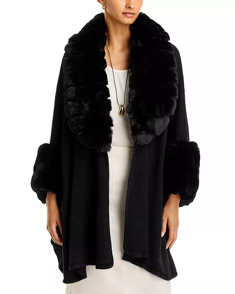 Surell Faux Fur Trim Ruana