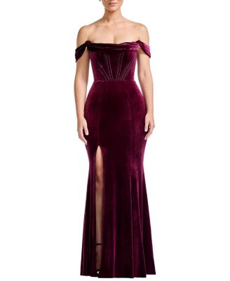  Melania Off-the-Shoulder Velvet Mermaid Gown