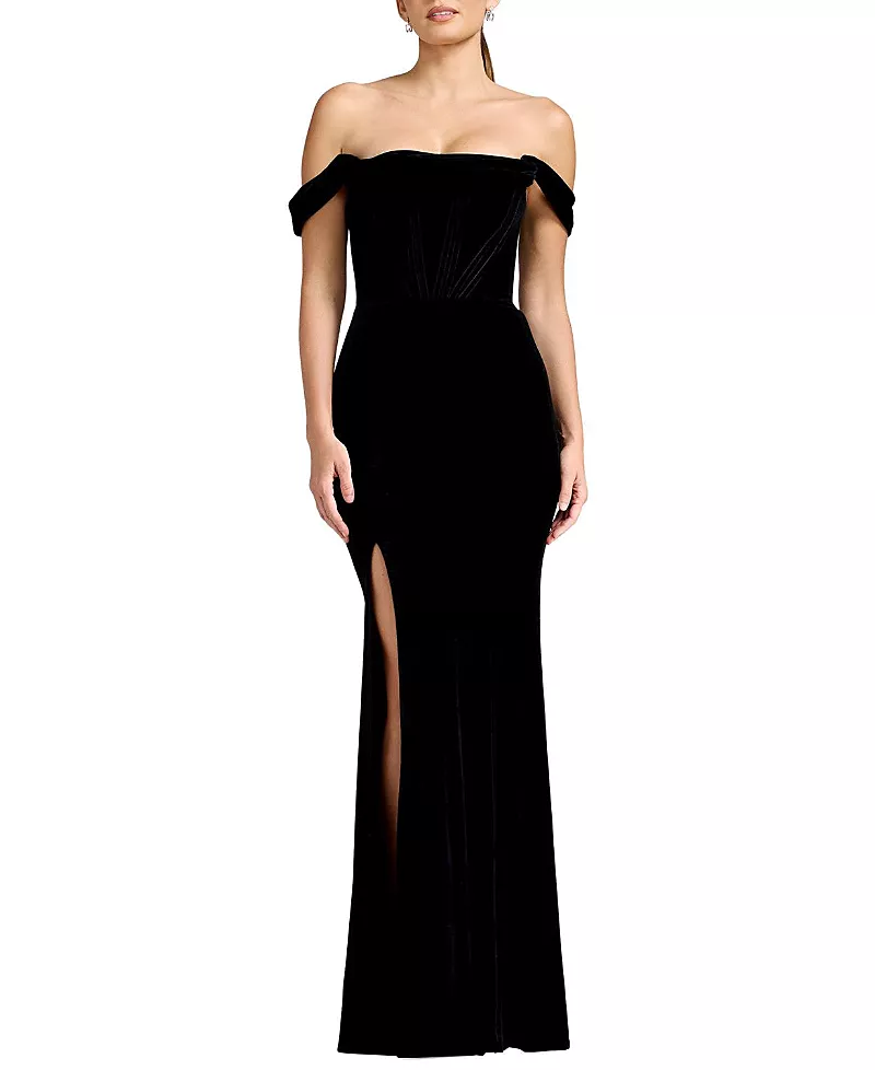 Dress the Population Melania Off-the-Shoulder Velvet Mermaid Gown