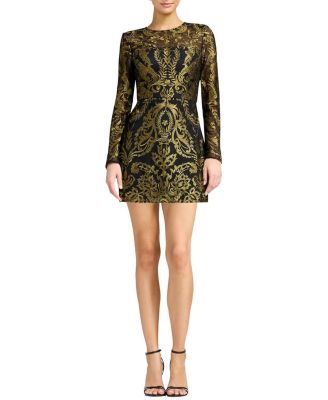  Stassi Long-Sleeve Baroque Embroidered Mini Dress
