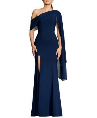 Dress the Population Sera One-Shoulder Draped Crepe Mermaid Gown