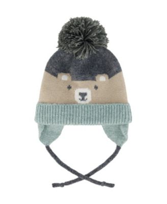  Boys' Teddy Bear Face Earflap Winter Knit Hat with Chin Ties - Little Kid, Big Kid