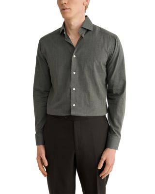Eton Cotton Slim Fit Solid Flannel Dress Shirt