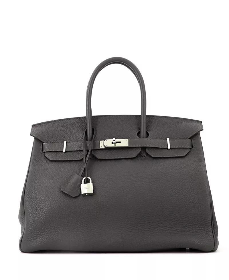 Pre-Owned HERMES Birkin 35 Handbag Green Togo with Palladium Hardware