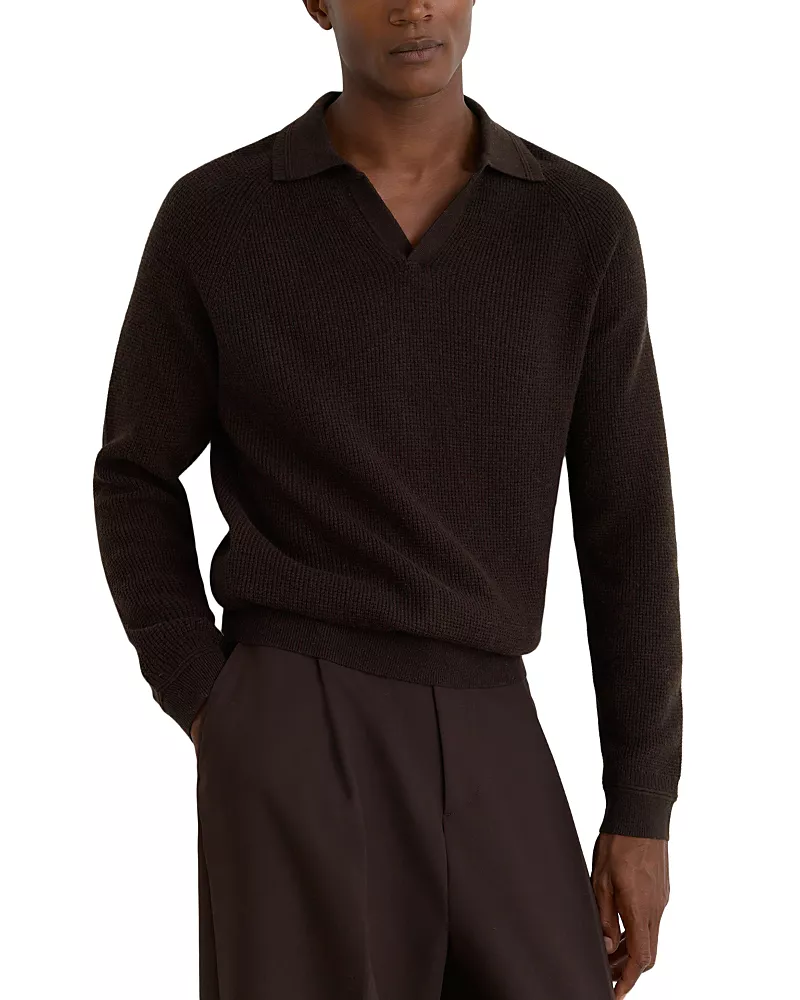 Reiss Spence Open Collar Textured Waffle Sweater