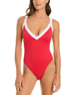 V Neck One Piece Swimsuit