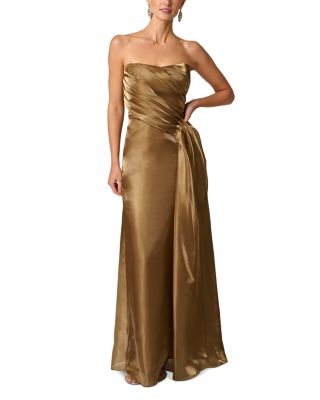 Strapless Drape Front Organza Gown