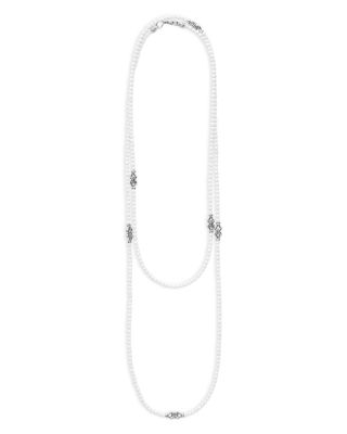 Sterling Silver Signature Caviar White Agate Station Necklace, 34"