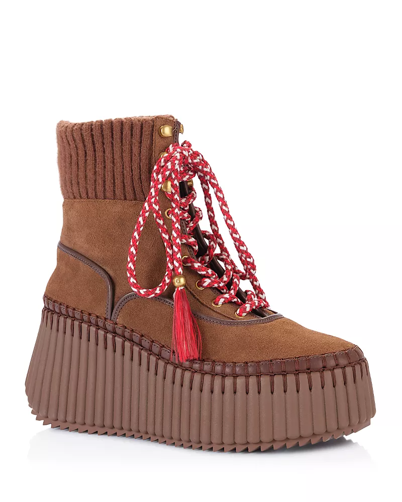 Chloe Women's Nama Leather Platform Ankle Boots
