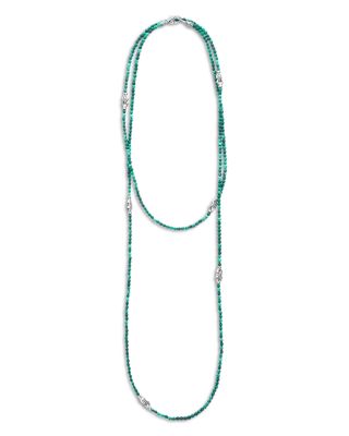 Sterling Silver Signature Caviar Malachite Station Necklace, 34"