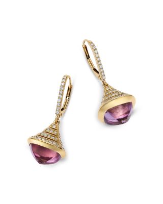 Diamond & Pink Topaz Drop Earrings in 14K Yellow Gold, 0.75 tcw