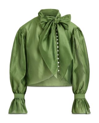 Tie Bow Cotton & Silk Organdy Shirt