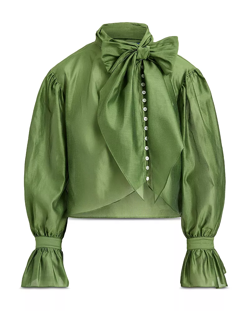 Polo Ralph Lauren Tie Bow Cotton & Silk Organdy Shirt