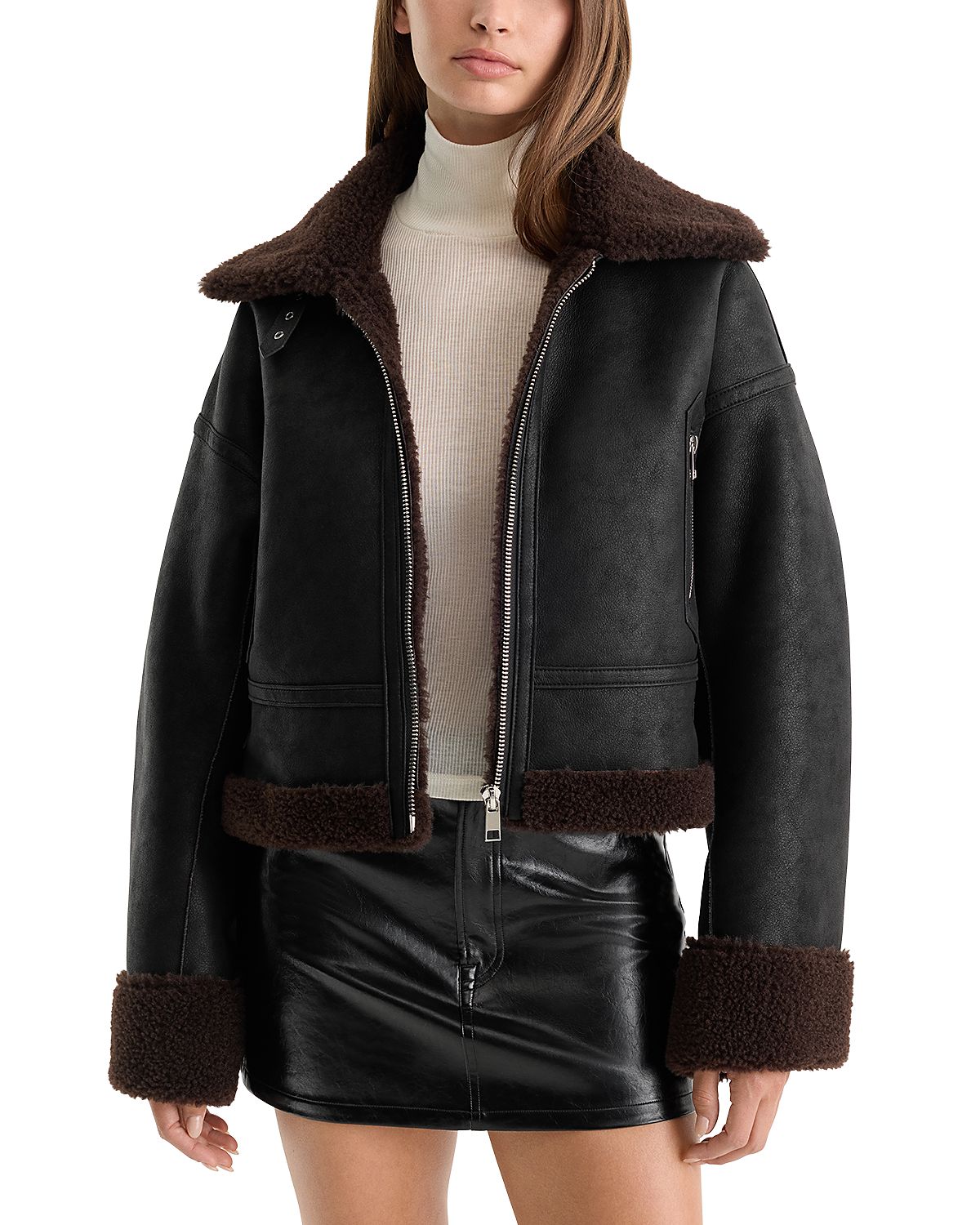 Good American The Faux Shearling Aviator Jacket