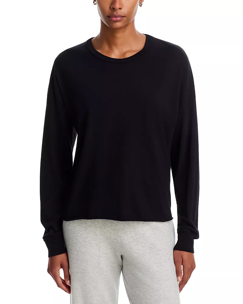 Aqua Emma Long Sleeve Cropped Cotton Tee Exclusive