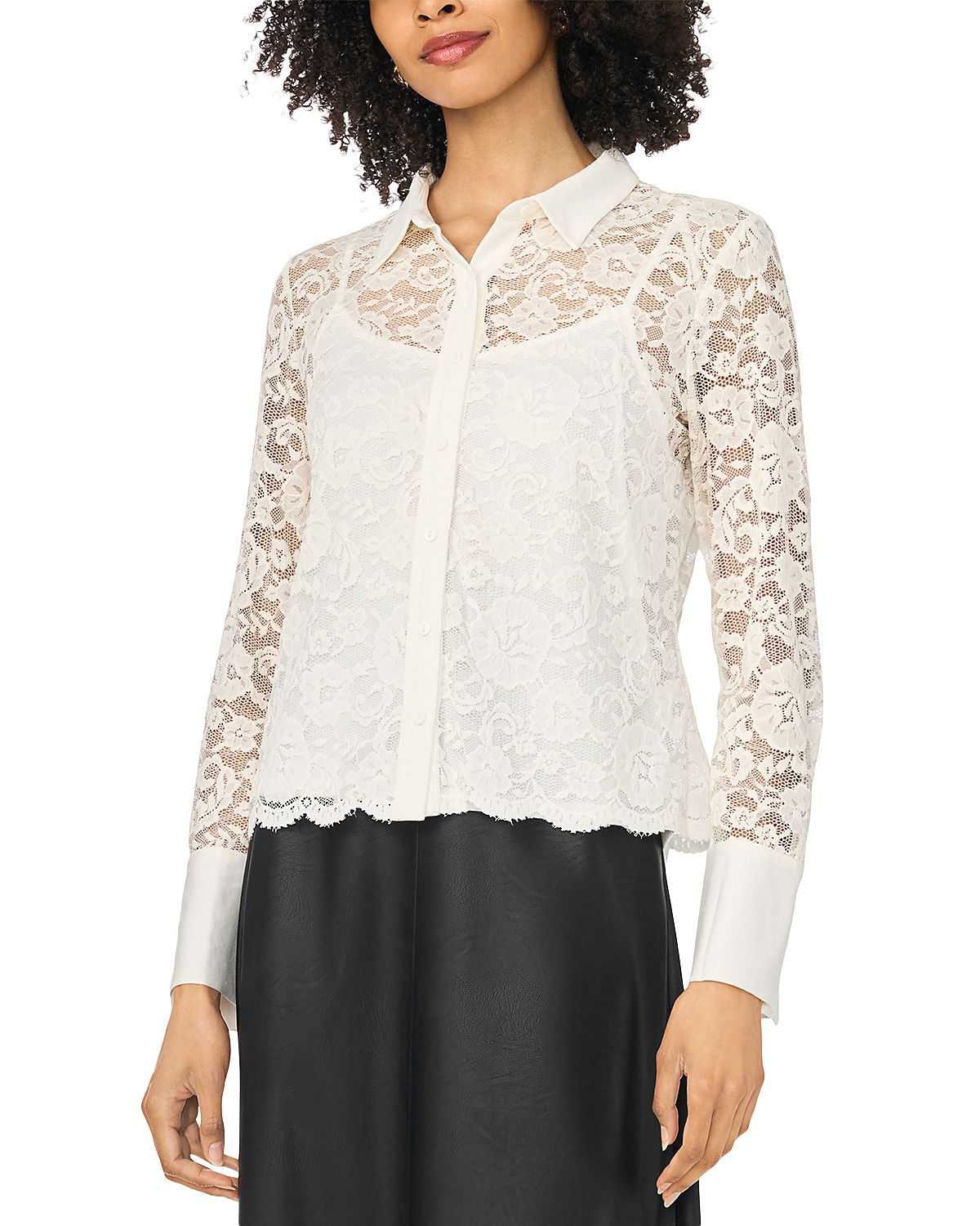 Vince Camuto Collared Raschel Lace Blouse