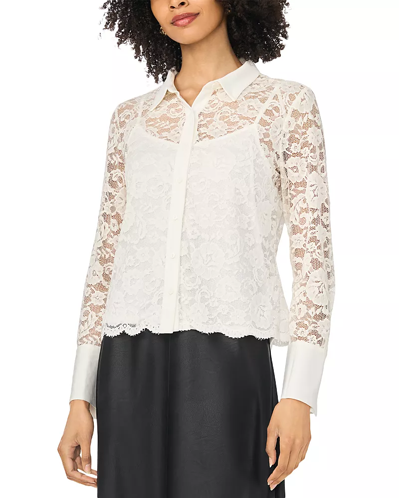 Vince Camuto Collared Raschel Lace Blouse