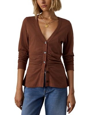 Ruched V Neck Cardigan Tee