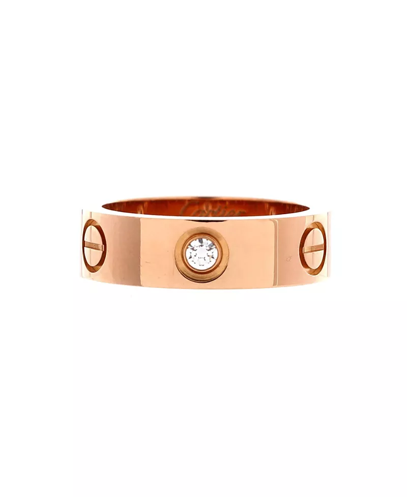 Pre-Owned Cartier Love 3 Diamonds Band Ring 18K Rose Gold with Diamonds