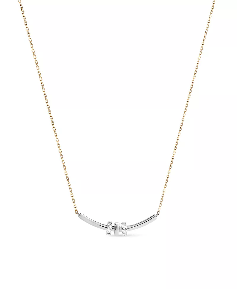 Ana Luisa Solid Yellow Gold Diamond Links Bar Necklace