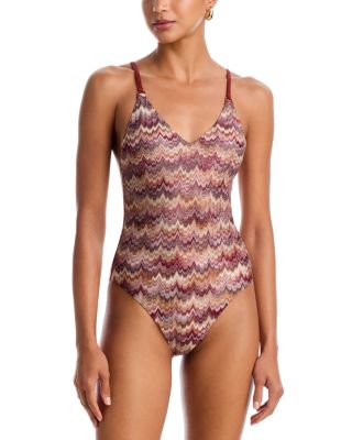 Printed V Neck One Piece Swimsuit - Exclusive 