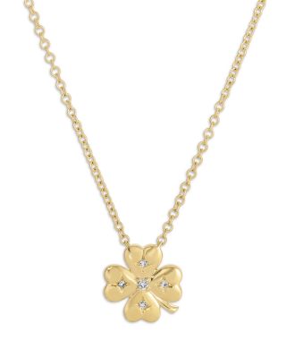 14K Yellow Gold Diamond Mini Clover Pendant Necklace, 0.02 tcw