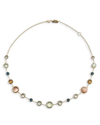 18K Yellow Gold Lollipop Multi Gemstone Mixed Size Collar Necklace, 16-18"