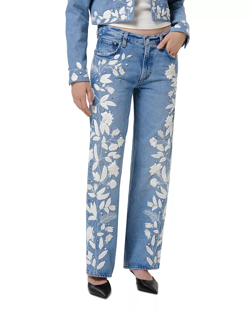 Citizens of Humanity Lindz Floral Embroidered Easy Straight Jeans in Cupid