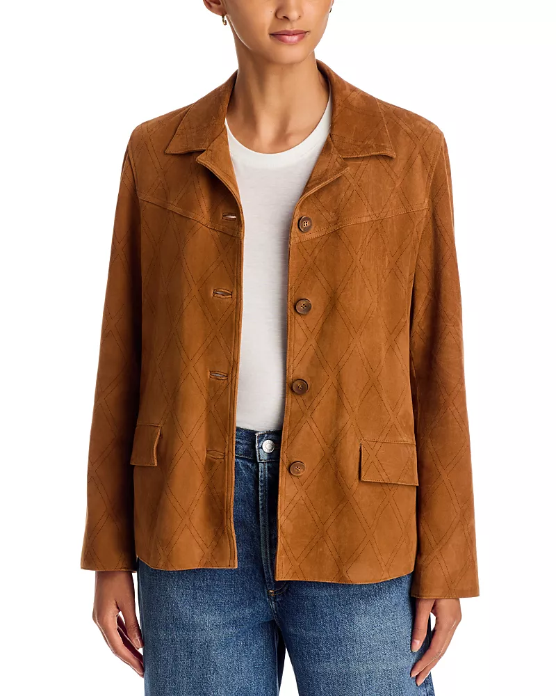 Johnny Was Diamond Laser Italian Suede Bomber Jacket