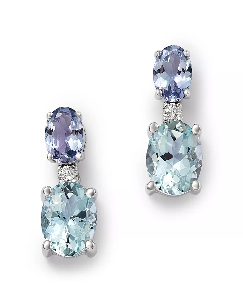 Bloomingdale's Fine Collection Diamond, Tanzanite & Aquamarine Stud Earrings in 14K White Gold, 0.08 tcw
