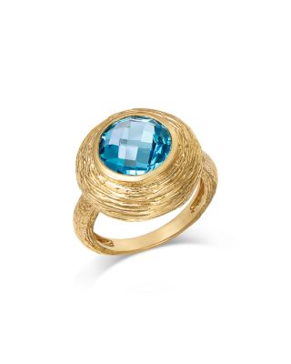 Blue Topaz Textured Bezel Ring in 14K Yellow Gold