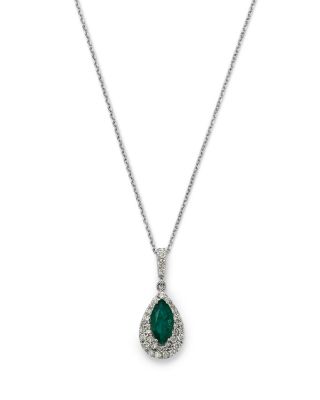 Bloomingdale's Fine Collection Diamond & Emerald Double Drop Pendant Necklace in 14K White Gold, 16
