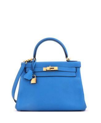 Kelly 28 Handbag Blue Togo with Gold Hardware