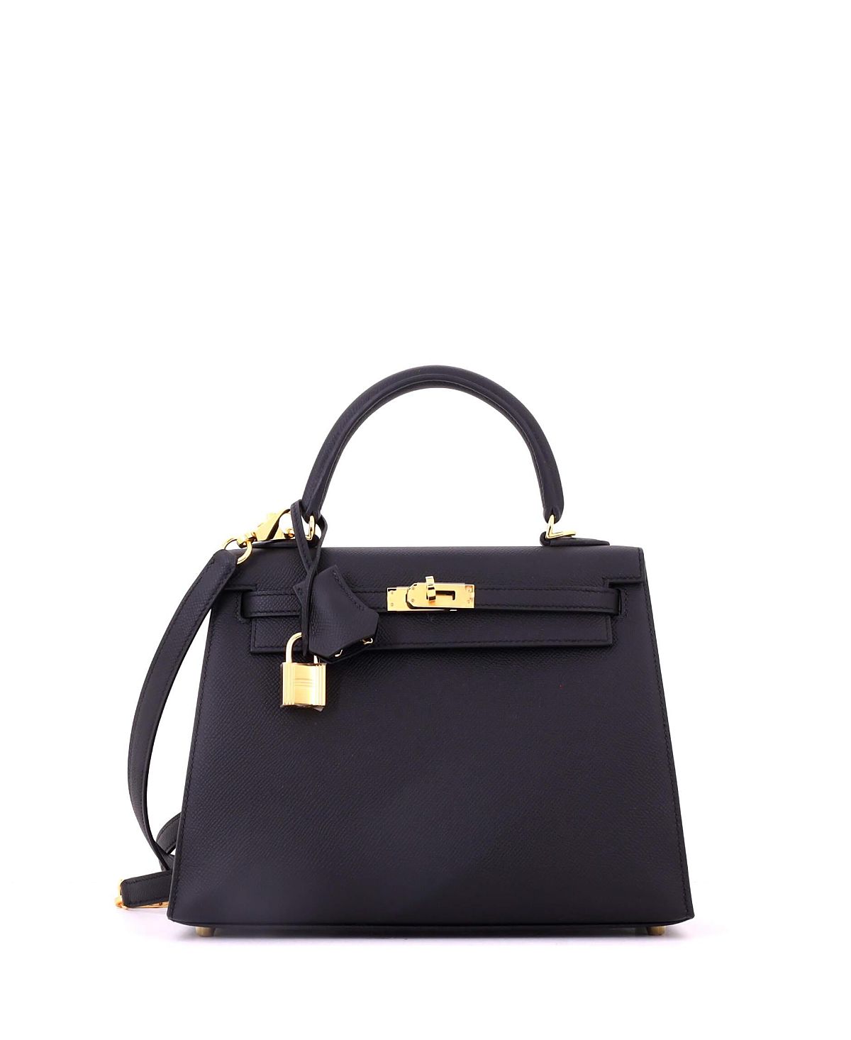 Pre-Owned HERMES Kelly 25 Handbag Black Epsom with Gold Hardware
