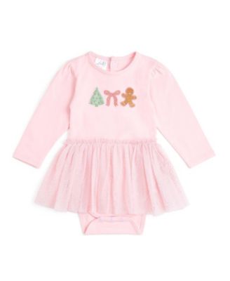 Girls' Gingerbread Embroidered Christmas Long Sleeve Tutu Bodysuit - Baby