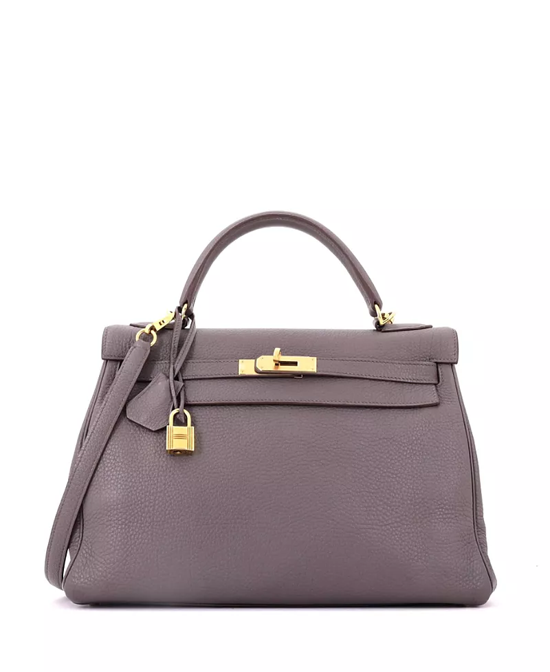 Pre-Owned HERMES Kelly 32 Handbag Grey Togo with Gold Hardware