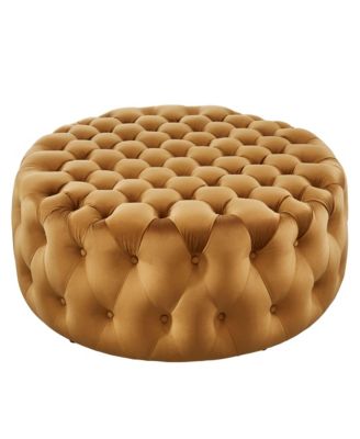  Amour Tufted Button Large Round Performance Velvet Ottoman