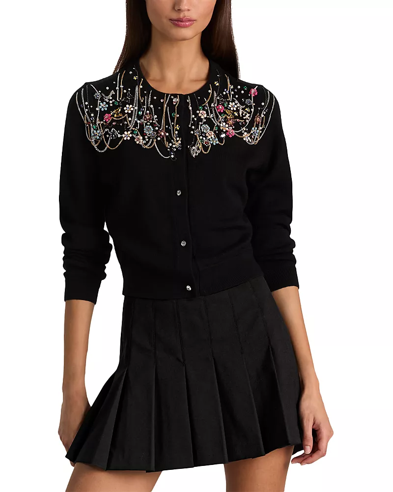 Alice and Olivia Dollie Wool Blend Embellished Cardigan