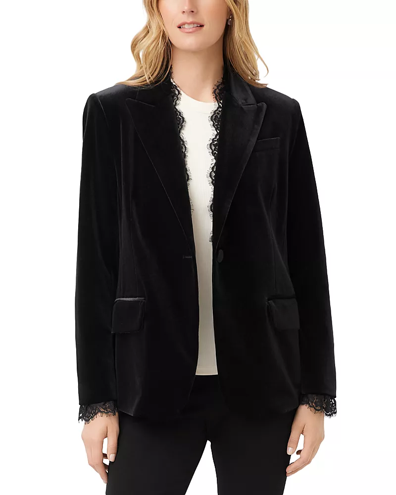 Karen Kane Lace Trim Velvet Blazer
